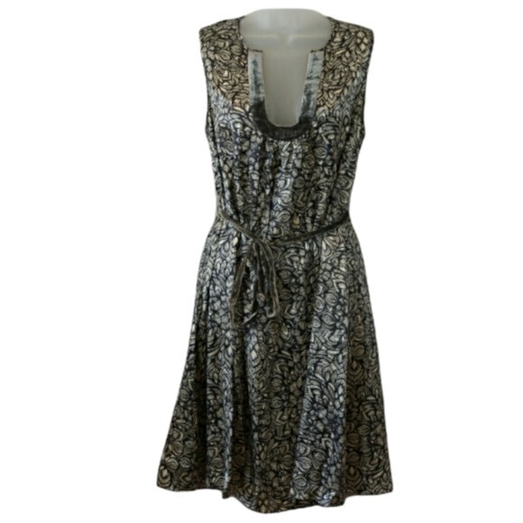 Beth Bowley Floral Print 100% Silk Shift Velvet Tie Waist Dress 10 - Picture 2 of 12